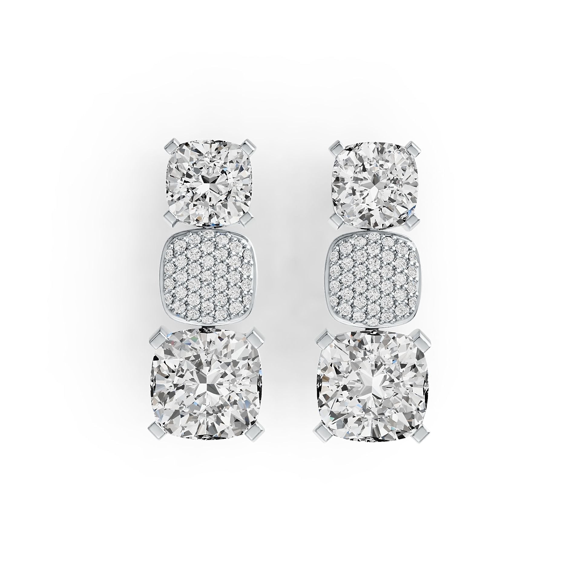 18K Gold Semi Mount Earrings Setting Cushion CU 9X9mm CU 7X7mm Diamond Accent DHJ