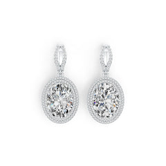 Sterling Silver Semi Mount Earrings Setting Oval OV 18X12mm Double Halo DHJ