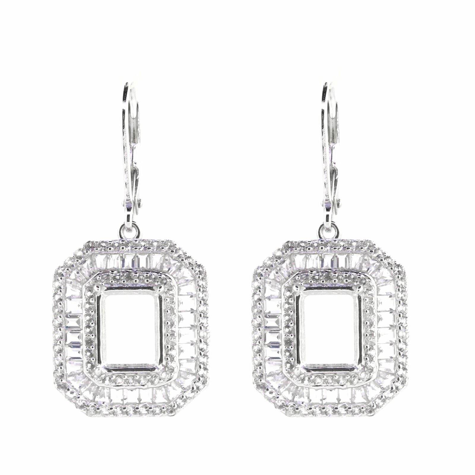 10K Gold Semi Mount Earrings Setting Emerald OCT 9X7mm Triple Halo Baguette Moissanite Accent Syzjewelry