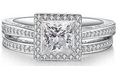 2 Piece set 10K Gold Semi Mount Ring Setting Princess SQ 6X6mm Halo Engagement Bridal Set Moissanite Accent DHJ