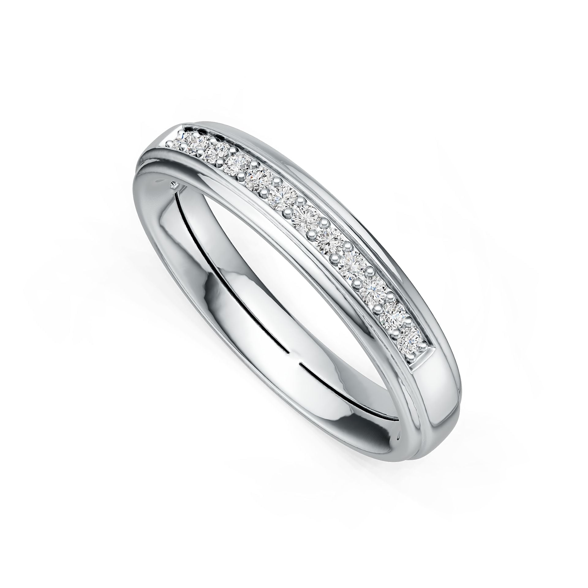 Platinum Ring Men's Wedding Band with or Moissanite Prong Set Half Enternity Band Diamond Accent DHJ
