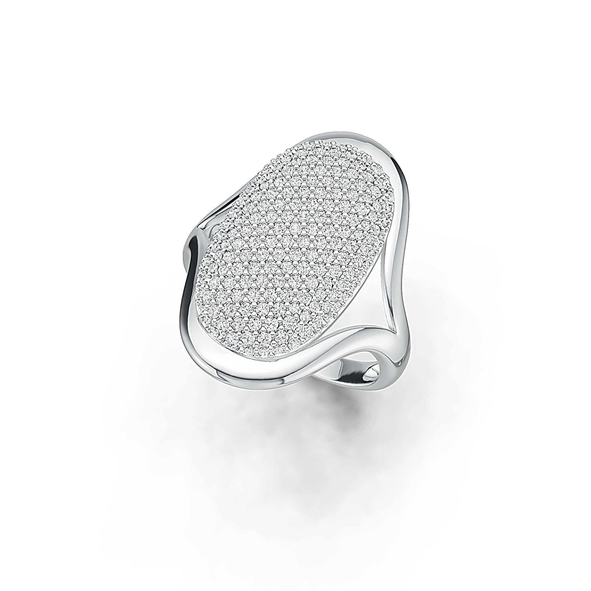 Platinum Cluster Oval-Shaped Ring with White Topaz or Moissanite Diamond Accent DHJ