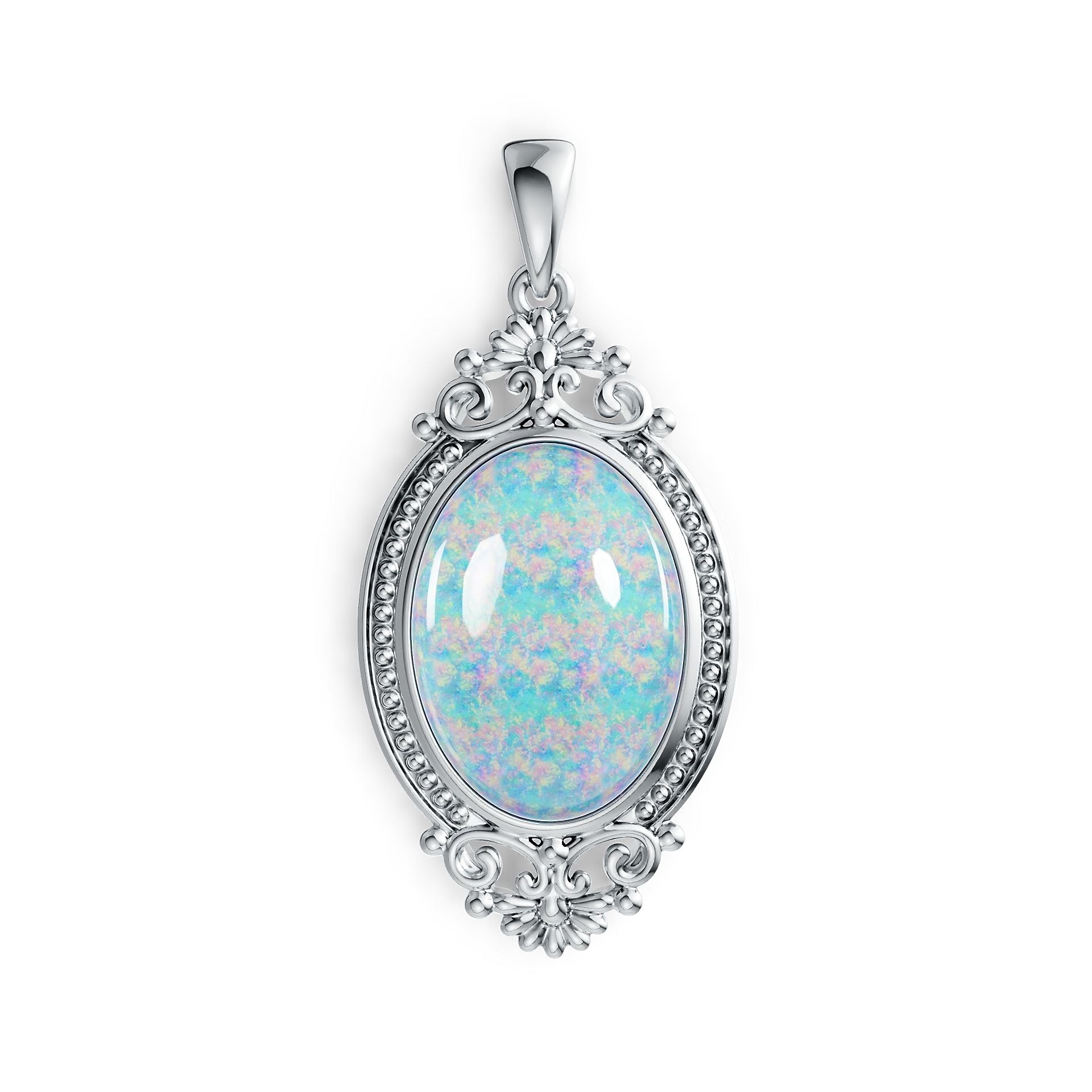 18K Gold Semi Mount Pendant Setting Oval OV 18x13mm Art Nouveau Cabochon DHJ