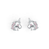 14K Gold Stud Earrings Unicorn Theme with or Moissanite Diamond Accent DHJ