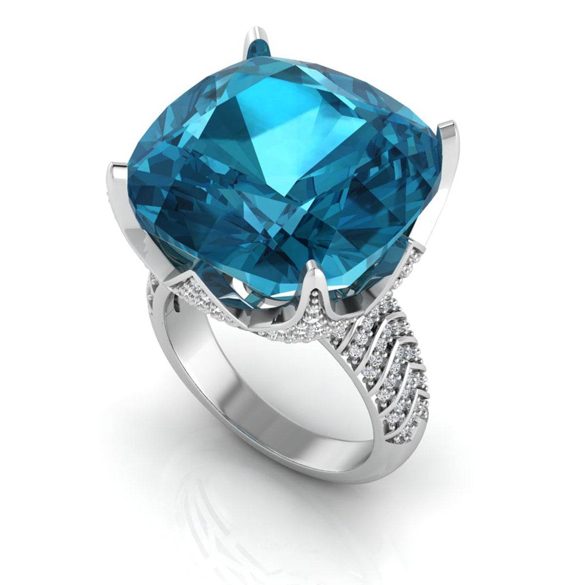 10K Gold Semi Mount Ring Setting Cushion CU 18X18mm Moissanite Accent DHJ