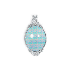 18K Gold Semi Mount Pendant Setting Oval OV 25X20mm Cabochon Art Nouveau Style Diamond Accent DHJ