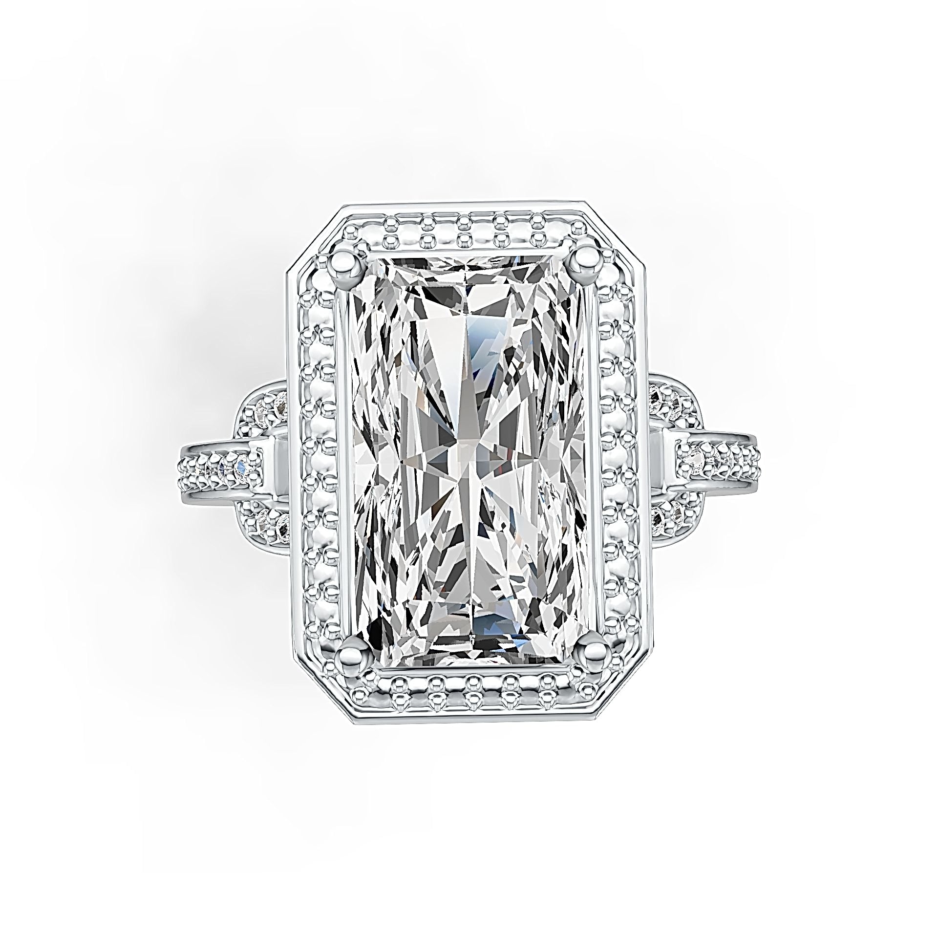 Sterling Silver Semi Mount Ring Setting Emerald OCT 14x8mm Halo White Topaz Syzjewelry