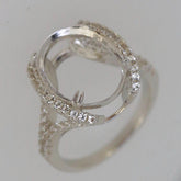 Platinum Semi Mount Ring Setting Oval OV 16X12mm with White Topaz Diamond Accent DHJ
