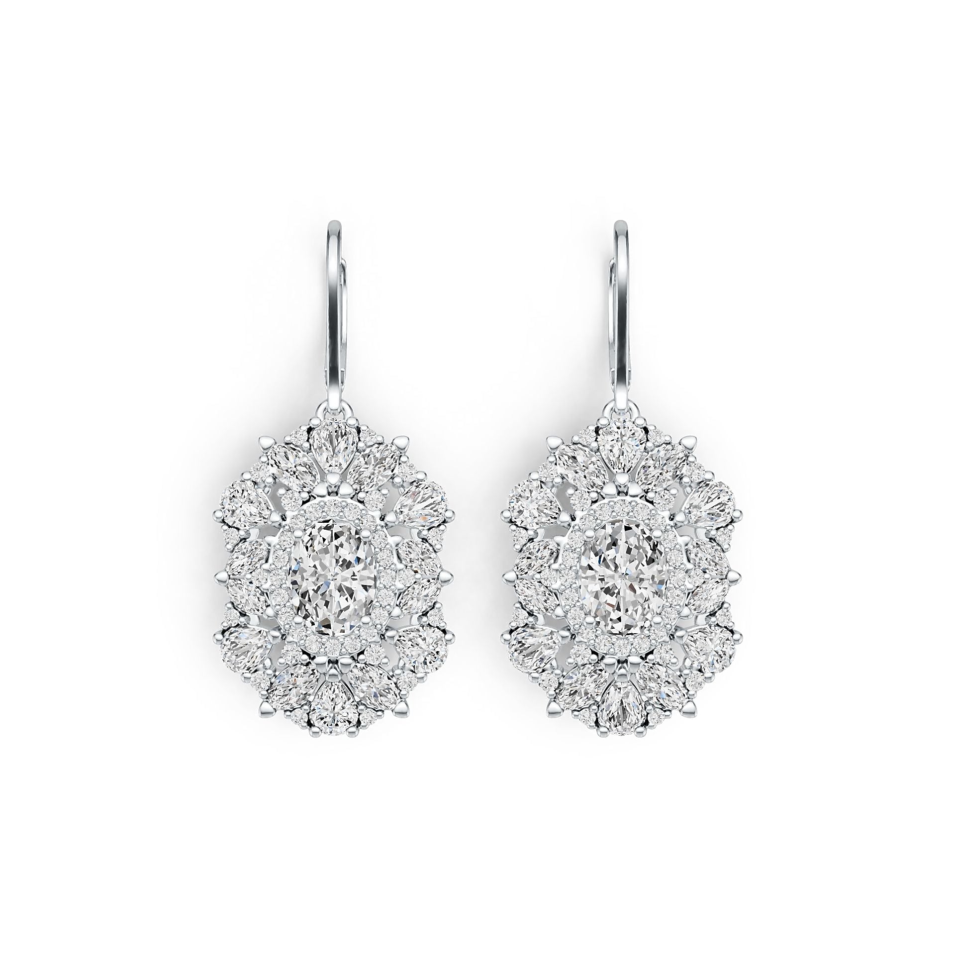 Platinum Semi Mount Earrings Setting Oval OV 8X6mm MQ 4X2mm MQ 5X2.5mm PE 4X3mm Diamond Accent DHJ