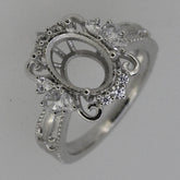 Platinum Semi Mount Ring Setting Oval OV 12x8mm Art Deco Style Diamond Accent Syzjewelry