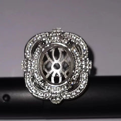 Platinum Semi Mount Ring Setting Oval OV 12X10mm Diamond Accent DHJ