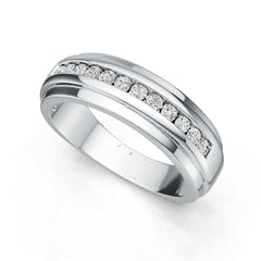 10K Gold Band Ring with or Moissanite Half-Eternity Band Channel Bezel Moissanite Accent DHJ