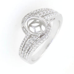 10K 14K Gold or Platinum Semi Mount Ring Setting Oval OV 9X7mm Halo Bypass Diamond Accent DHJ