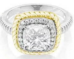 18K Gold Semi Mount Ring Setting Cushion CU 10x10mm Halo Rope Shank Deisign Diamond Accent DHJ