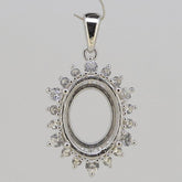 Platinum Semi Mount Pendant Setting OV 15x11mm with Halo Diamond Accent Syzjewelry