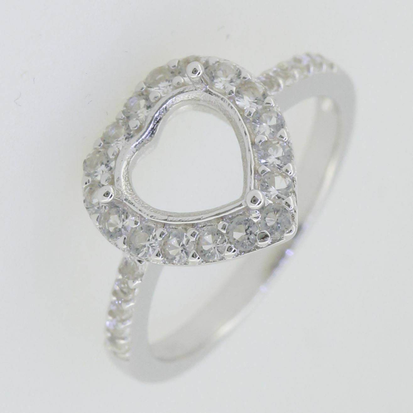 10K Gold Semi Mount Ring Setting Heart HT 8X8mm Halo Moissanite Accent Syzjewelry