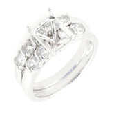 2 Piece Set Platinum Semi Mount Ring Setting Emerald OCT 7x5mm 5 Stones Diamond Accent DHJ