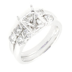 2 Piece Set Platinum Semi Mount Ring Setting Emerald OCT 7x5mm 5 Stones Diamond Accent DHJ