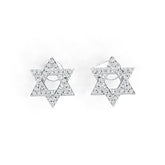 Sterling Silver Stud Earrings Star Of David Theme with White Topaz or Moissanite DHJ