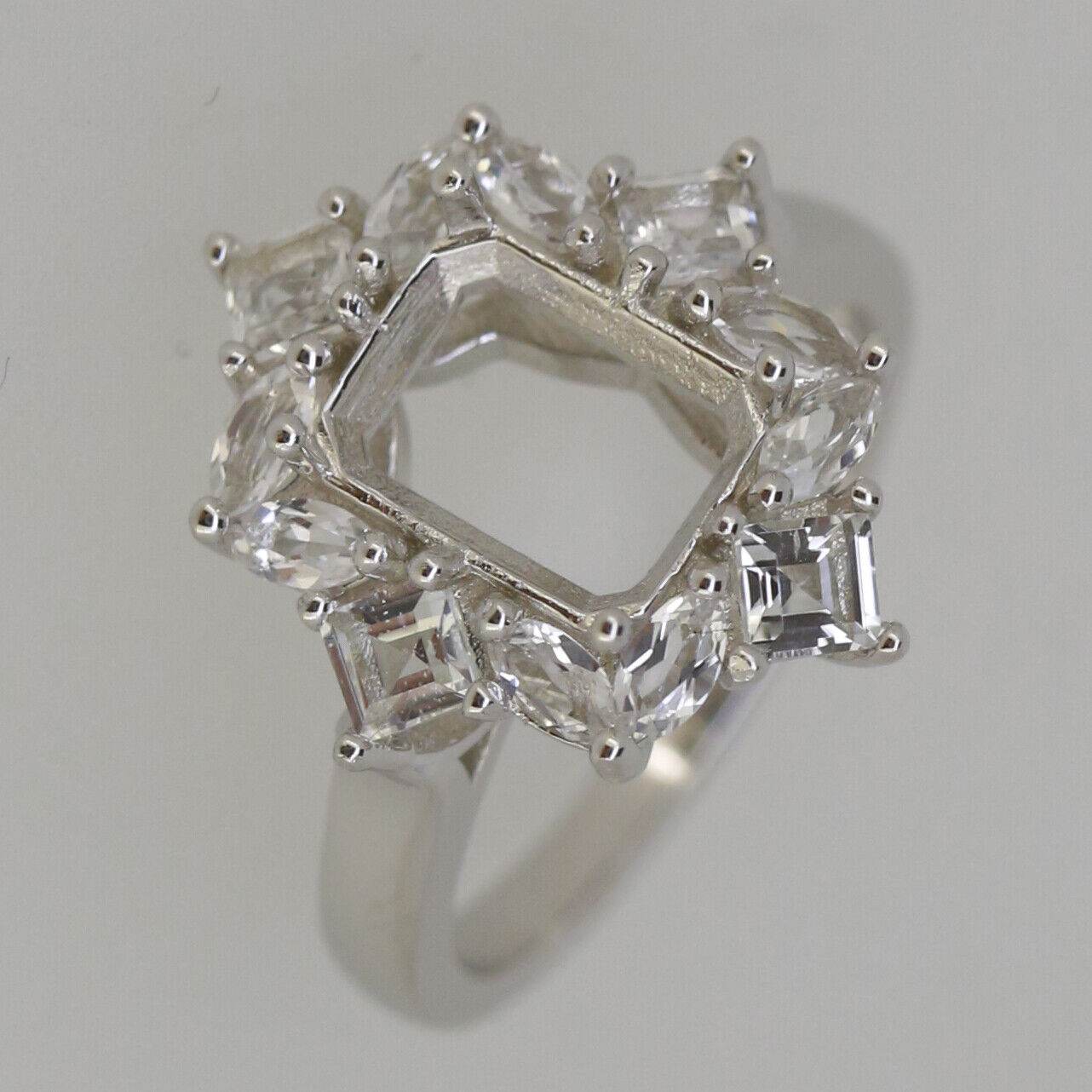 Platinum Semi Mount Ring Setting OCT 9x7mm W/ Halo Baguette Accents Diamond Accent Syzjewelry