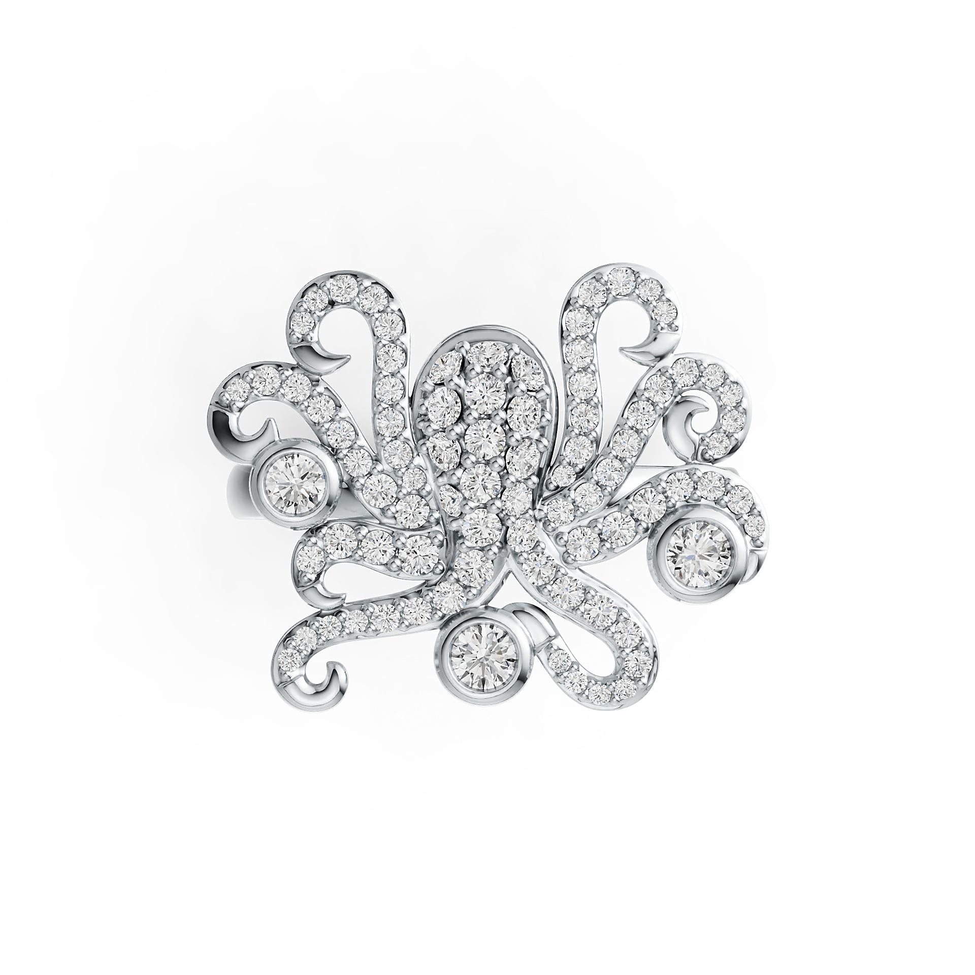 Sterling Silver Ring with White Topaz or Moissanite Octopus Theme DHJ