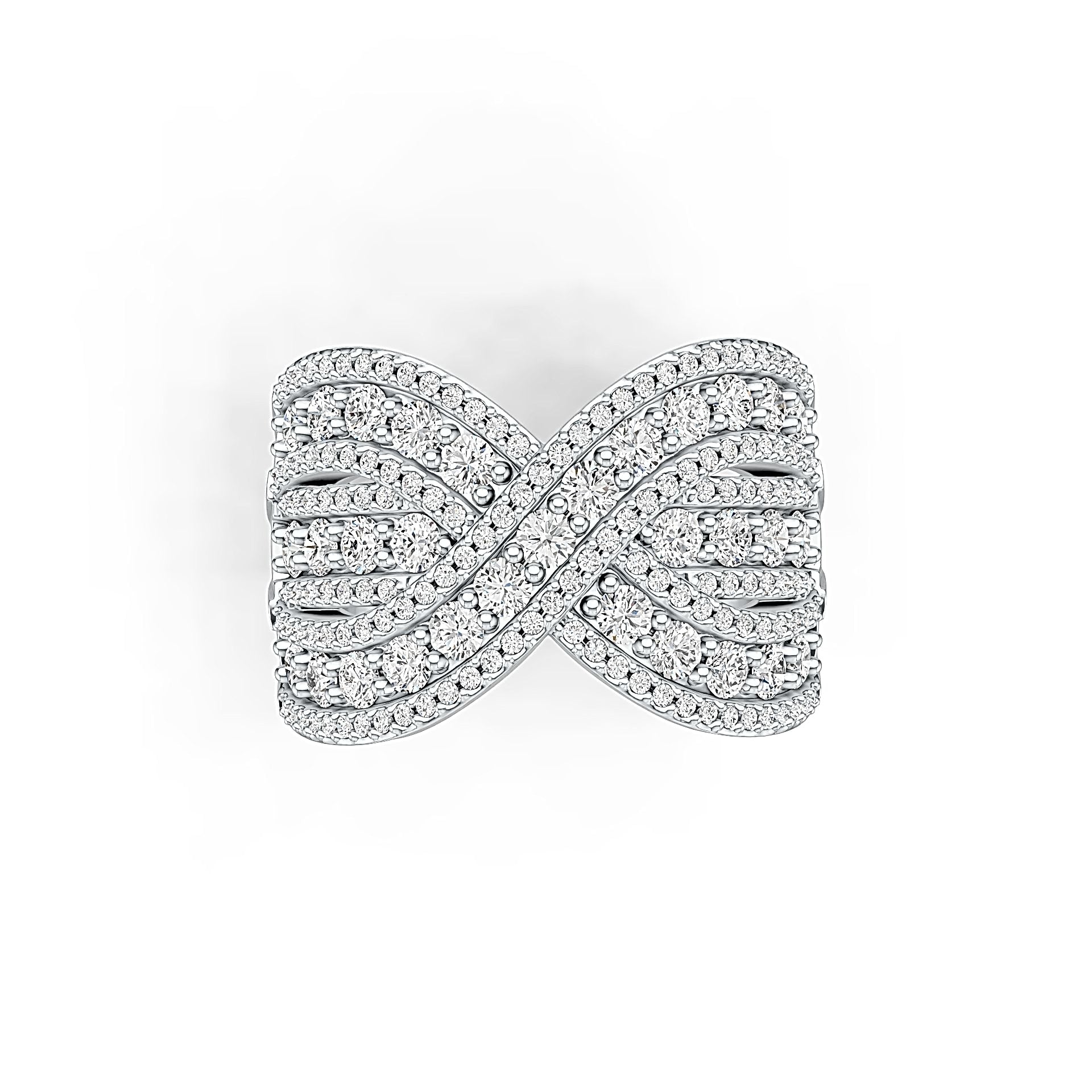 Sterling Silver Ring Multi-Row Crossover with White Topaz or Moissanite - Syzjewelry