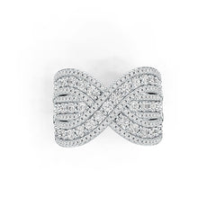 Sterling Silver Ring Multi-Row Crossover with White Topaz or Moissanite - Syzjewelry