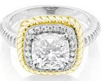 14K Gold Semi Mount Ring Setting Cushion CU 10x10mm Halo Rope Shank Deisign Diamond Accent DHJ