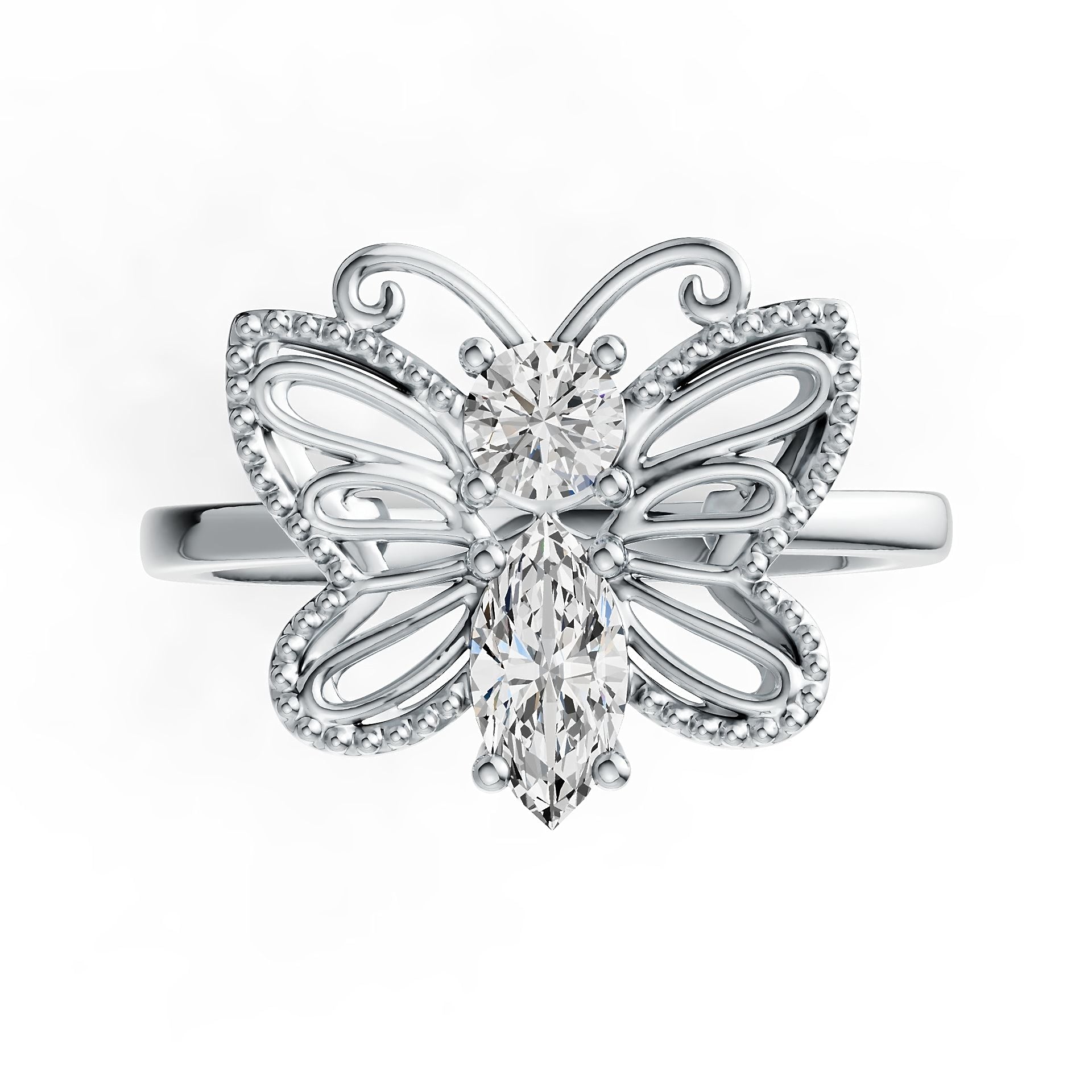 Sterling Silver Semi Mount Ring Setting Marquise MQ 8X4mm RD 4X4mm DHJ