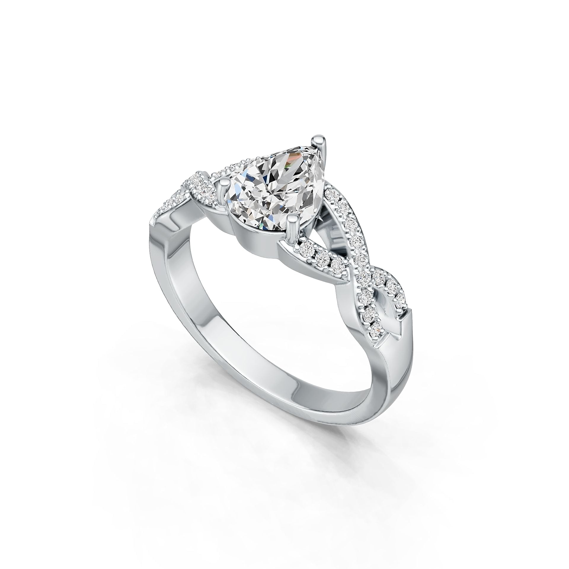18K Gold Semi Mount Ring Setting Pear PE 9X7mm Diamond Accent DHJ
