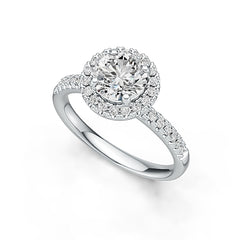 14K Gold Semi Mount Ring Setting Round RD 6.5x6.5mm Hidden Halo Engagement Ring for 1 Carat Diamond Diamond Accent DHJ