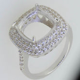 Platinum Semi Mount Ring Setting Cushion CU 12X12mm Double Halo Diamond Accent Syzjewelry