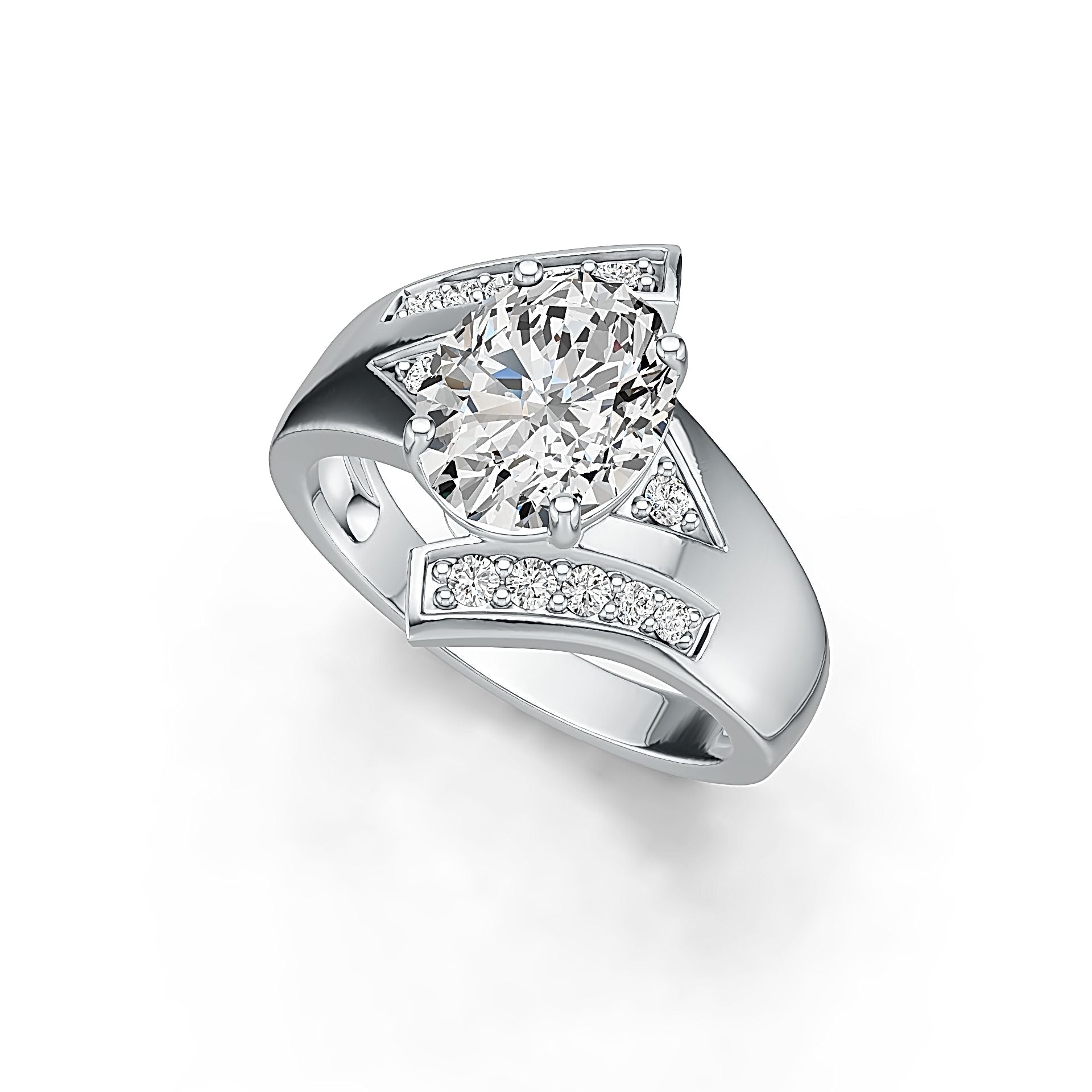 Platinum Semi Mount Ring Setting Oval OV 10x8mm Bypass Diamond Accent Syzjewelry