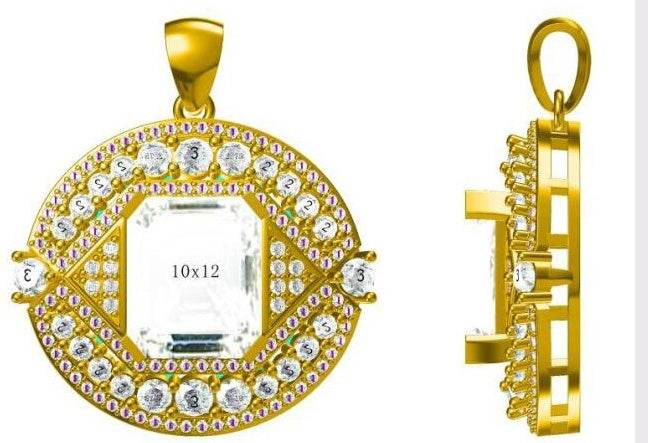 14K Gold Semi Mount Pendant Setting Emerald OCT 12X10mm Diamond Accent DHJ