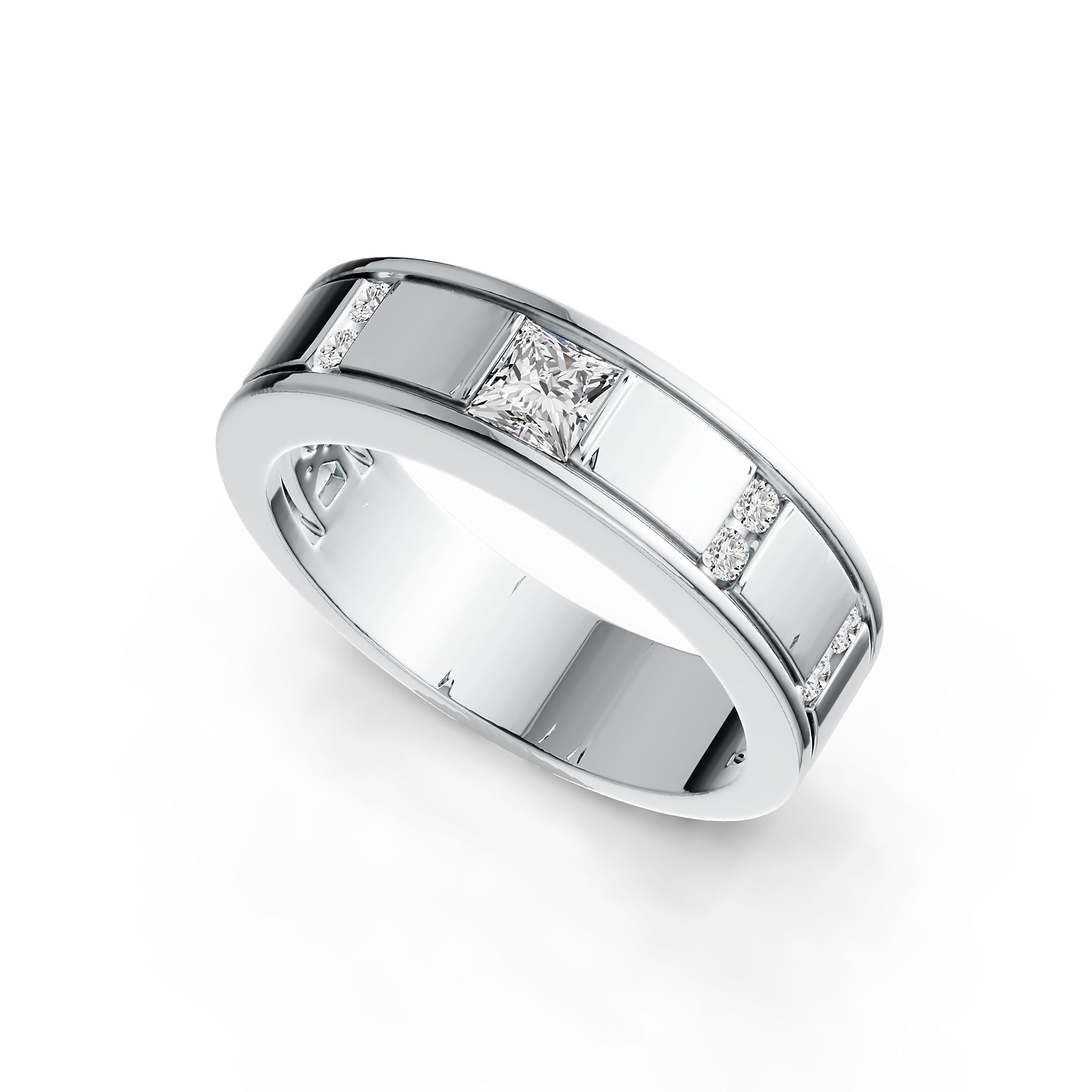 14K Gold Semi Mount Ring Setting Princess SQ 4X4mm Men's Ring Diamond Accent DHJ