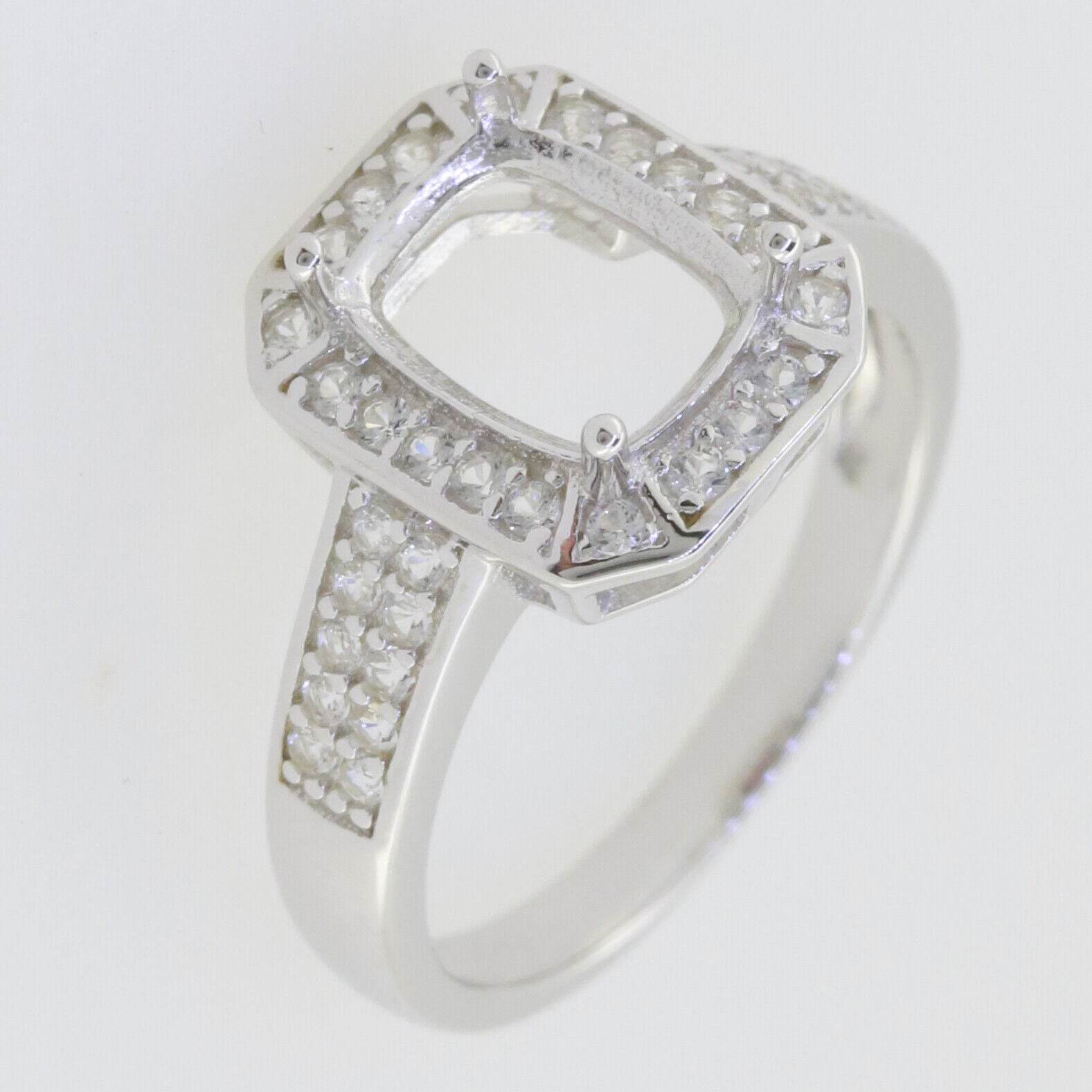 14K Gold Semi Mount Ring Setting Cushion CU9x7mm Halo W/ Diamond Accent Syzjewelry