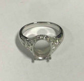 Platinum Semi Mount Ring Setting Oval OV 11X9mm Art Deco Style Diamond Accent DHJ