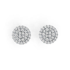 Platinum Earrings Cluster Round Shaped Stud with White Topaz or Moissanite Diamond Accent DHJ
