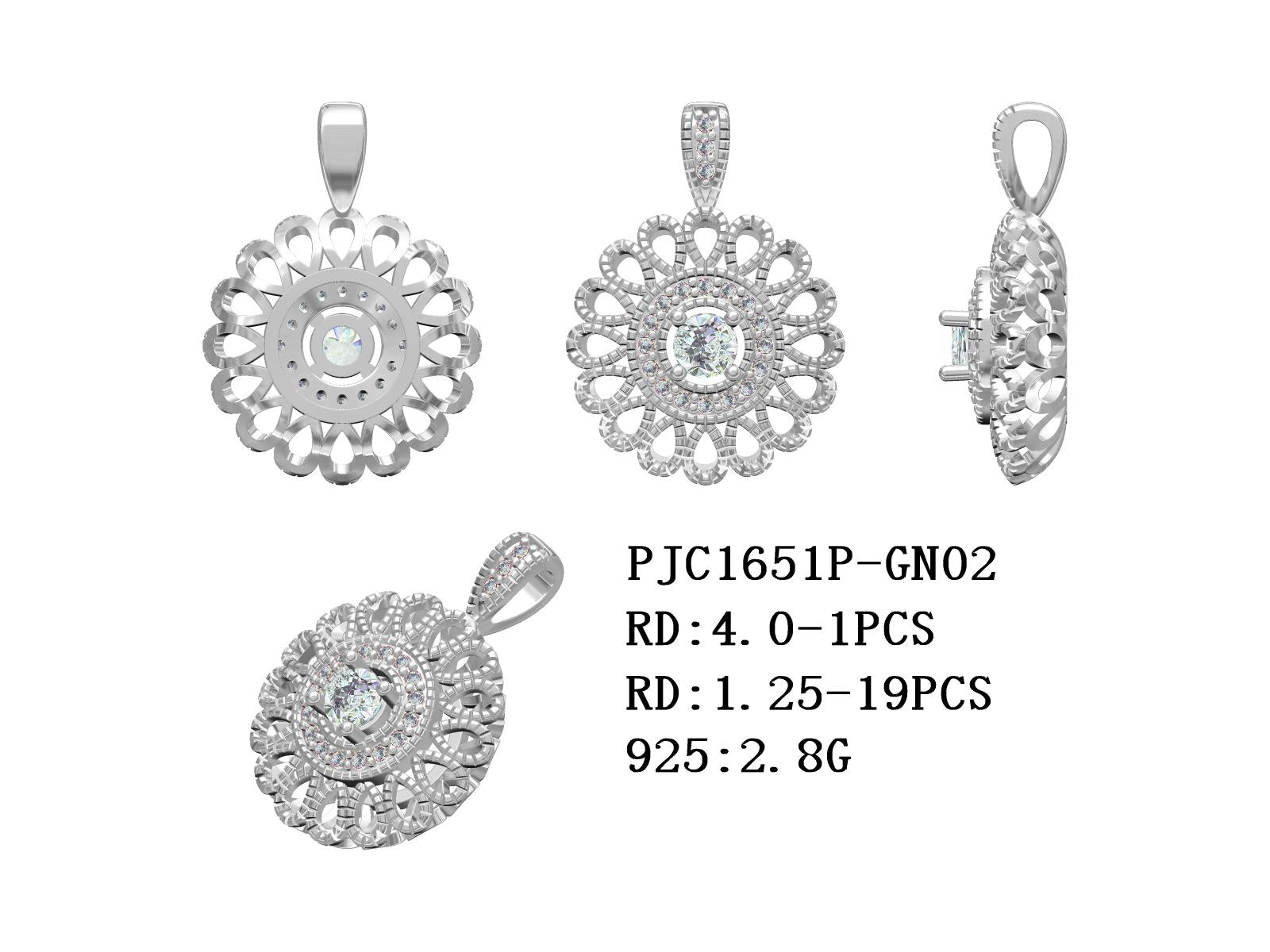 14K Gold Semi Mount Pendant Setting Round RD 4x4mm Diamond Accent DHJ
