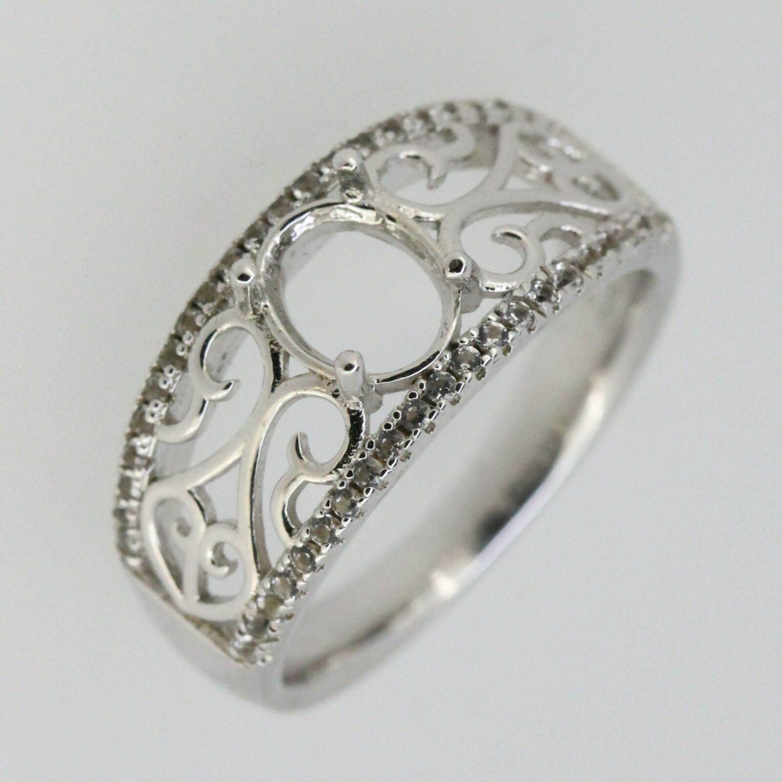 Vintage Repro 14K Gold Semi Mount Ring Setting Oval OV 8x6mm Accent Diamond Accent Syzjewelry