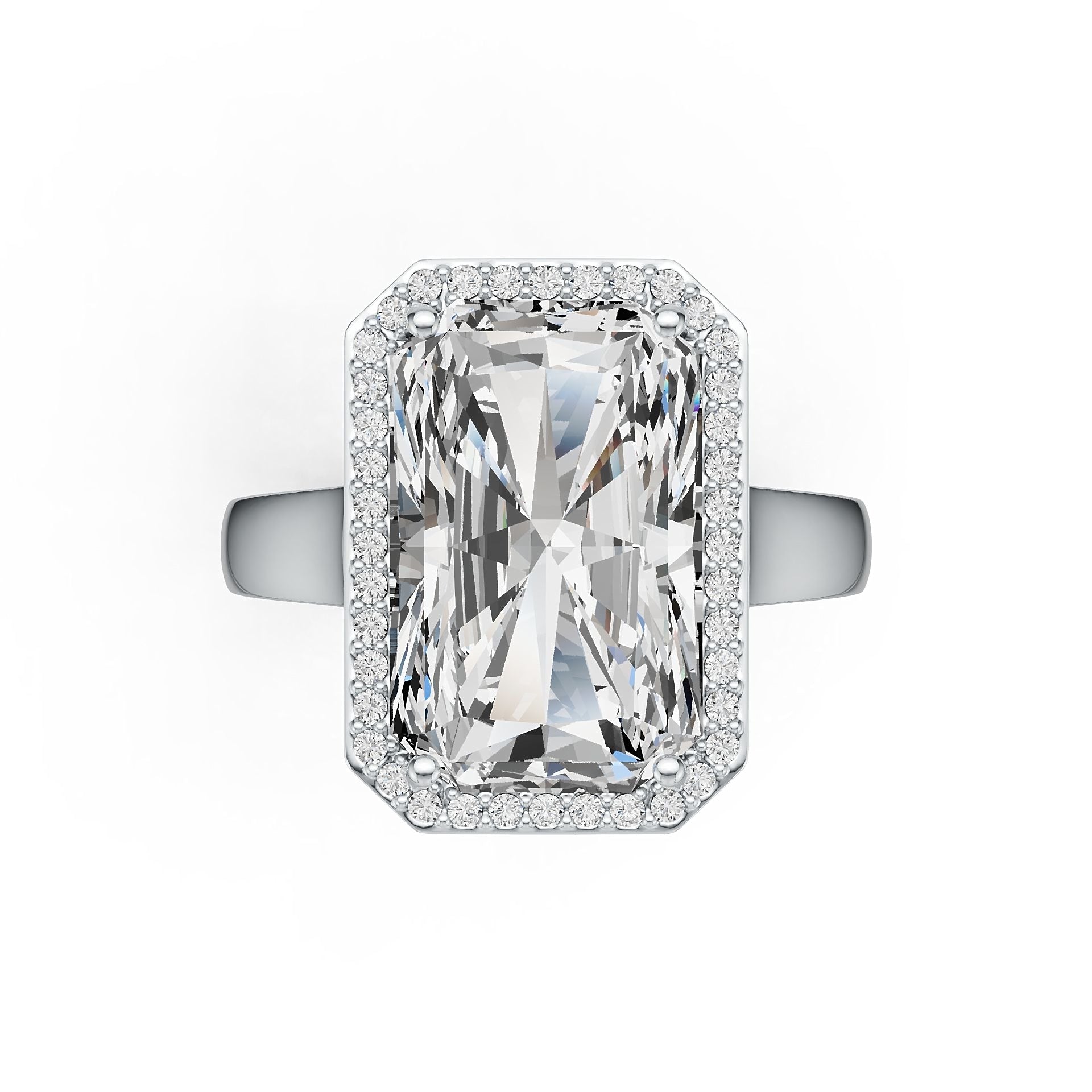 Sterling Silver Semi Mount Ring Setting Emerald OCT 16X10mm Halo DHJ