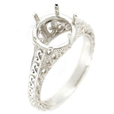 18K Gold Semi Mount Ring Setting Round RD 9x9mm Art Deco Style Syzjewelry