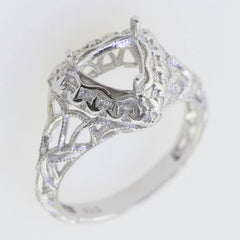 18K Gold Semi Mount Ring Setting Trillion Tri 7x7mm Art Deco Style Diamond Accent Syzjewelry