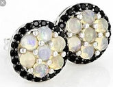 18K Gold Earrings Cluster Round Stud with White Topaz or Moissanite Diamond Accent DHJ