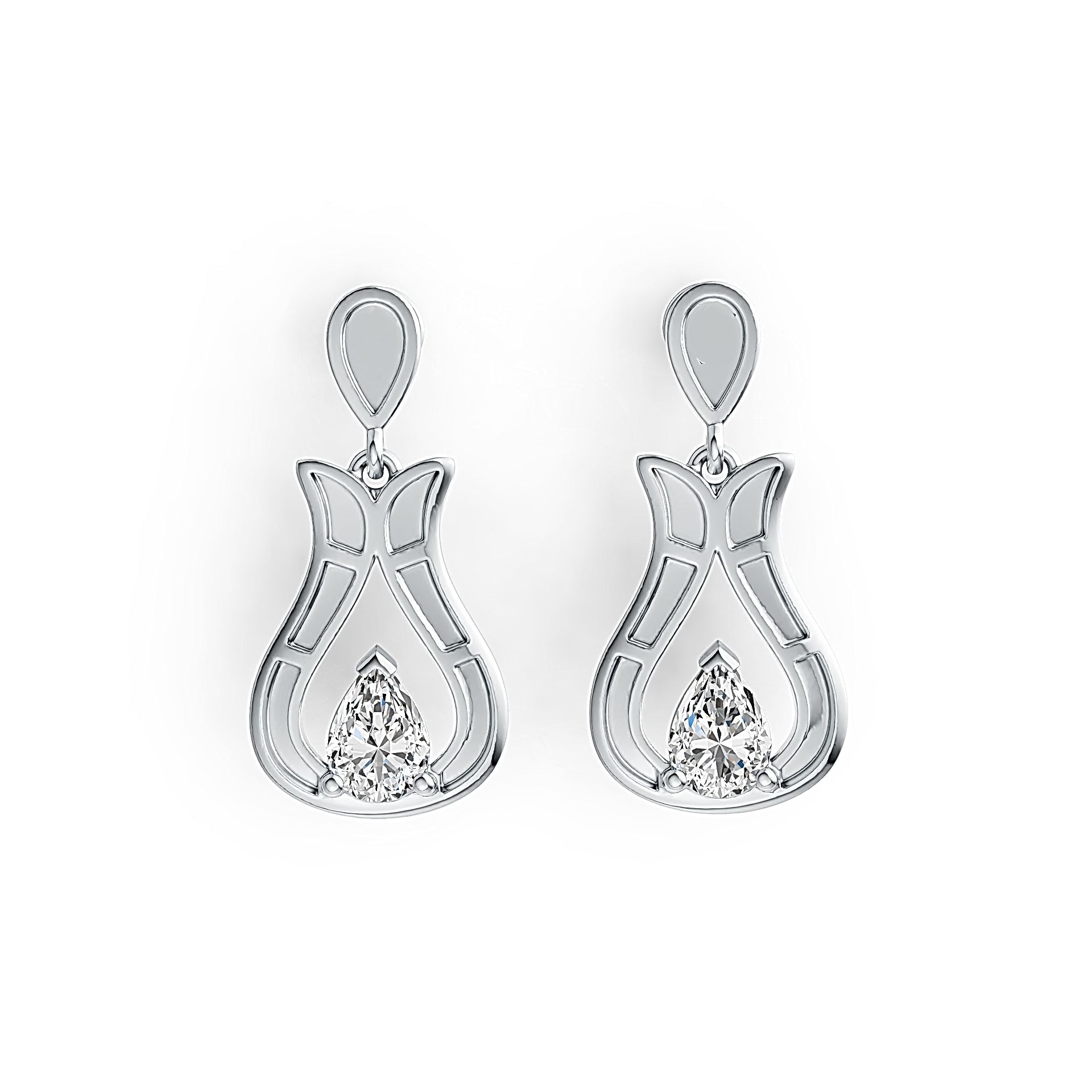Sterling Silver Semi Mount Earrings Setting Pear PE 7X5mm Tulip Theme - Syzjewelry
