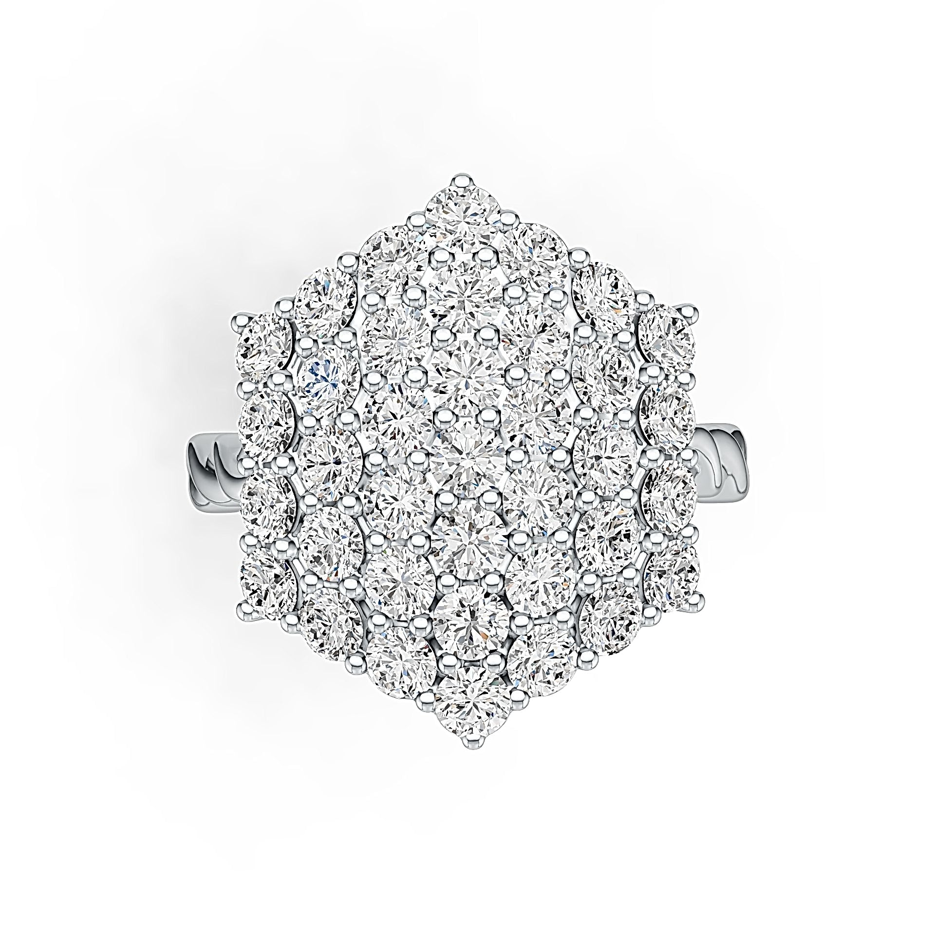 Sterling Silver Cluster Statement Ring with White Topaz or Moissanite DHJ