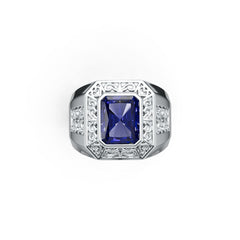 Sterling Silver Semi Mount Ring Setting Emerald OCT 10x8mm Men's Ring Bezel Fleur de lis Ring Syzjewelry