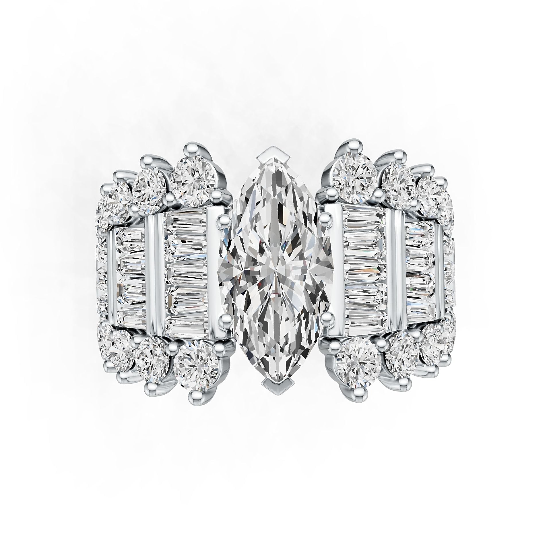 Sterling Silver Semi Mount Ring Setting Marquise MQ 14X7mm with White Topaz DHJ