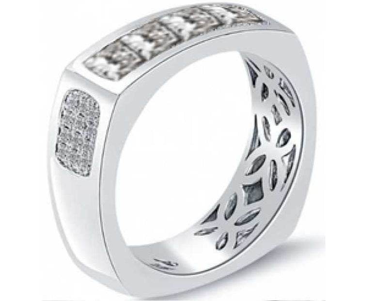 14K Gold Semi Mount Ring Setting Princess SQ 4X4mm Men's Channel Bezel Band Ring Old Euro Shank Diamond Accent DHJ