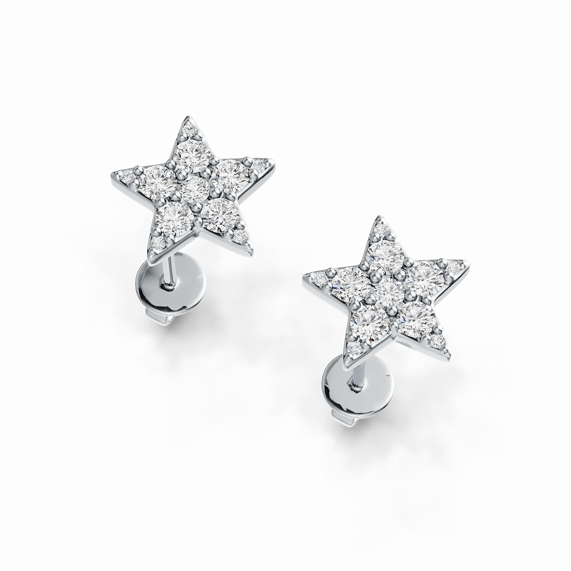 10K Gold Earrings Star Theme with White Topaz or Moissanite Stud Moissanite Accent DHJ